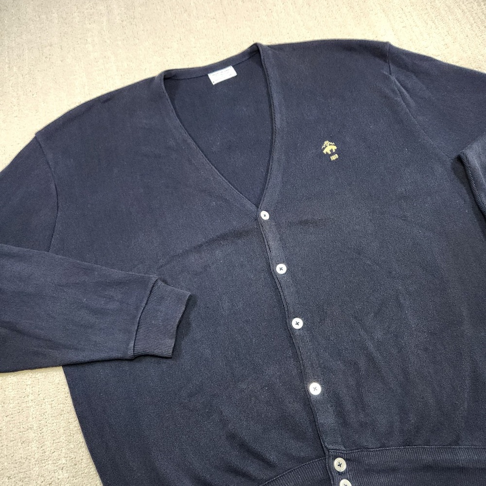 Vintage Brooks Brothers Cardigan Sweater Men XL Golf Blue Golden Logo Preppy 90s